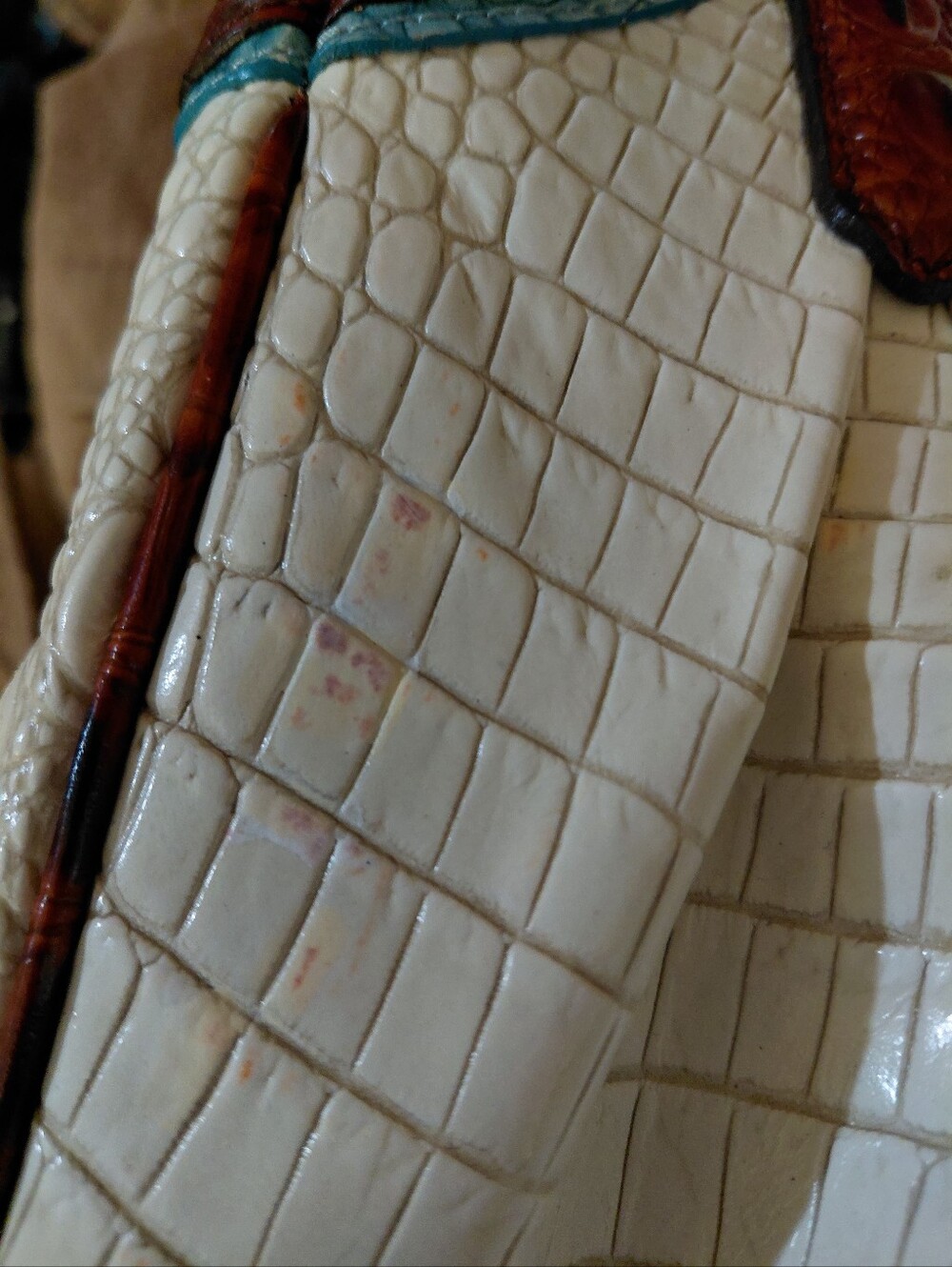 Brahmin White Croc-Embossed Tote with Brown Trim and Wallet - Picture 8 of 9